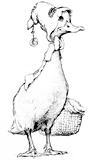 ‘Petite Rouge’  Coloring page of a duck with a basket – Petite Rouge herself!